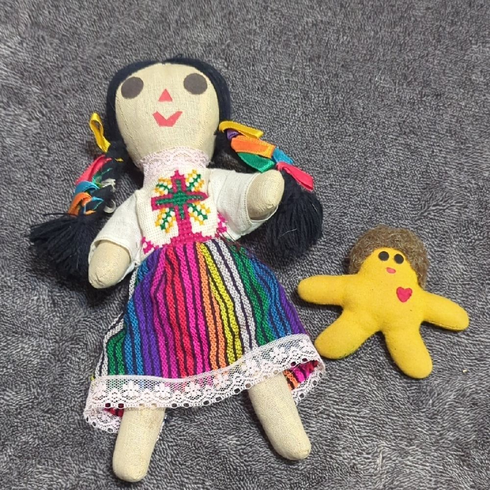 traditional Mexican rag doll Maria or Lele doll YELLOW/WHITE BLESSED VOODOO 🎎‎